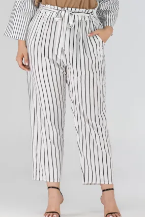 Striped Paperbag Cropped Pants