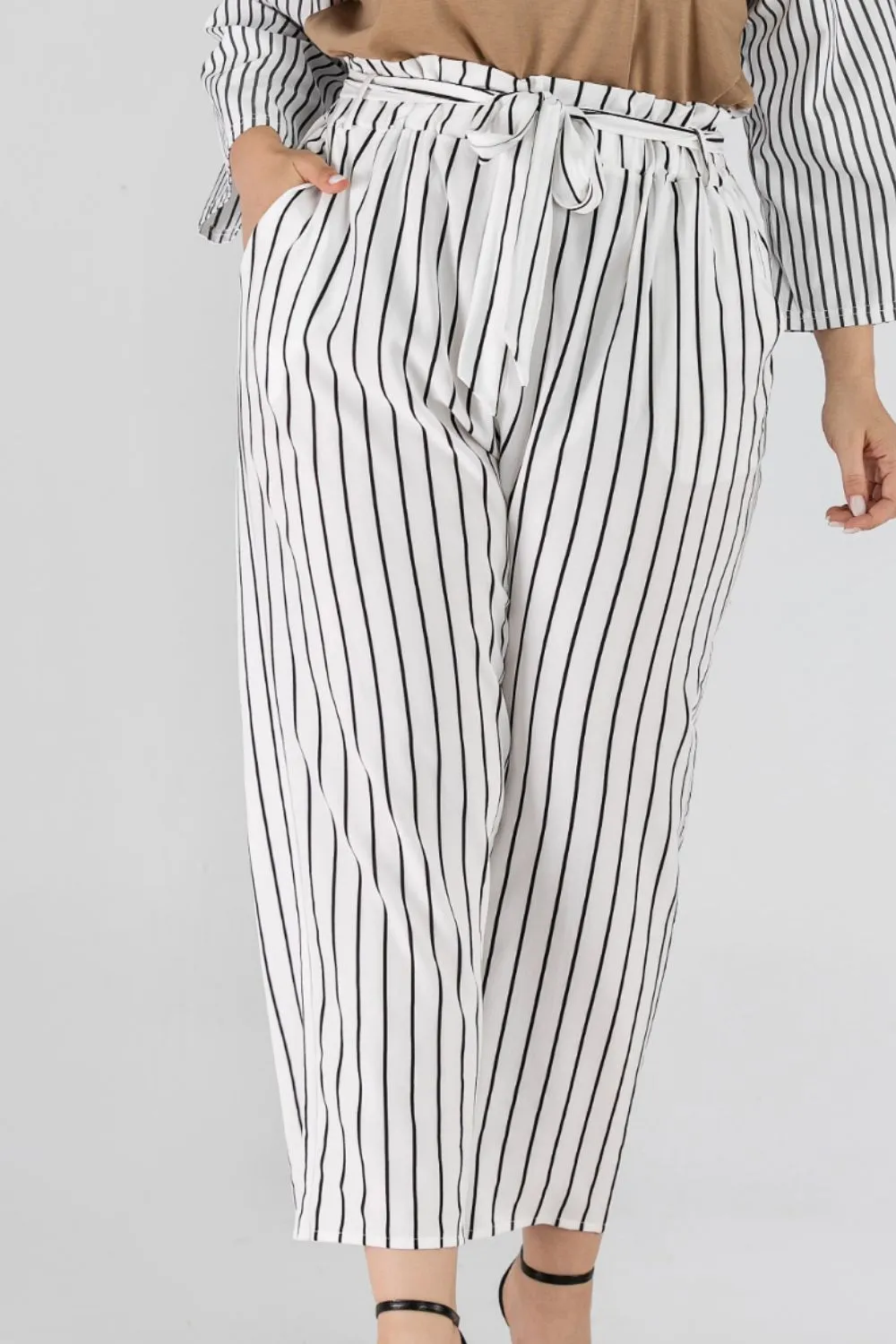 Striped Paperbag Cropped Pants