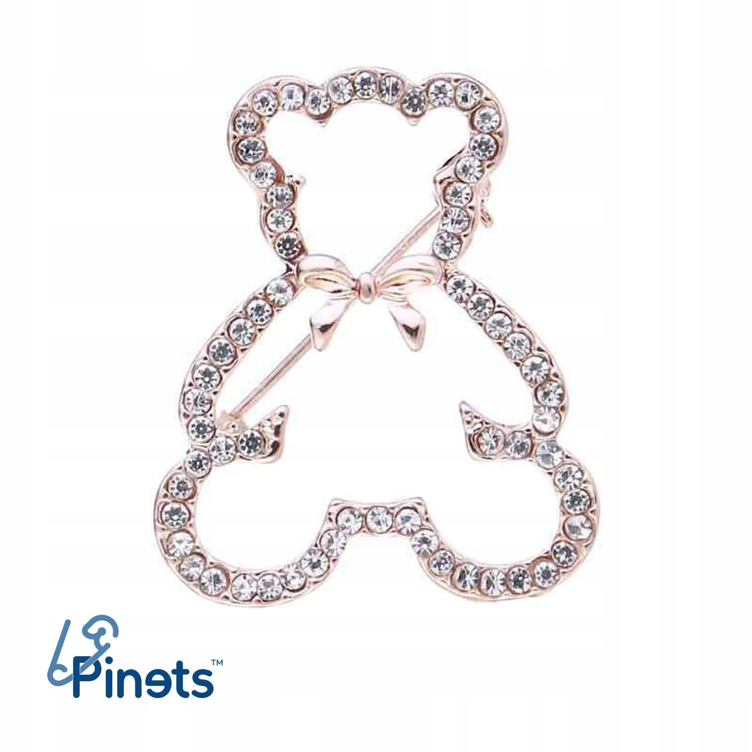 Teddy bear with a bow - rose gold brooch