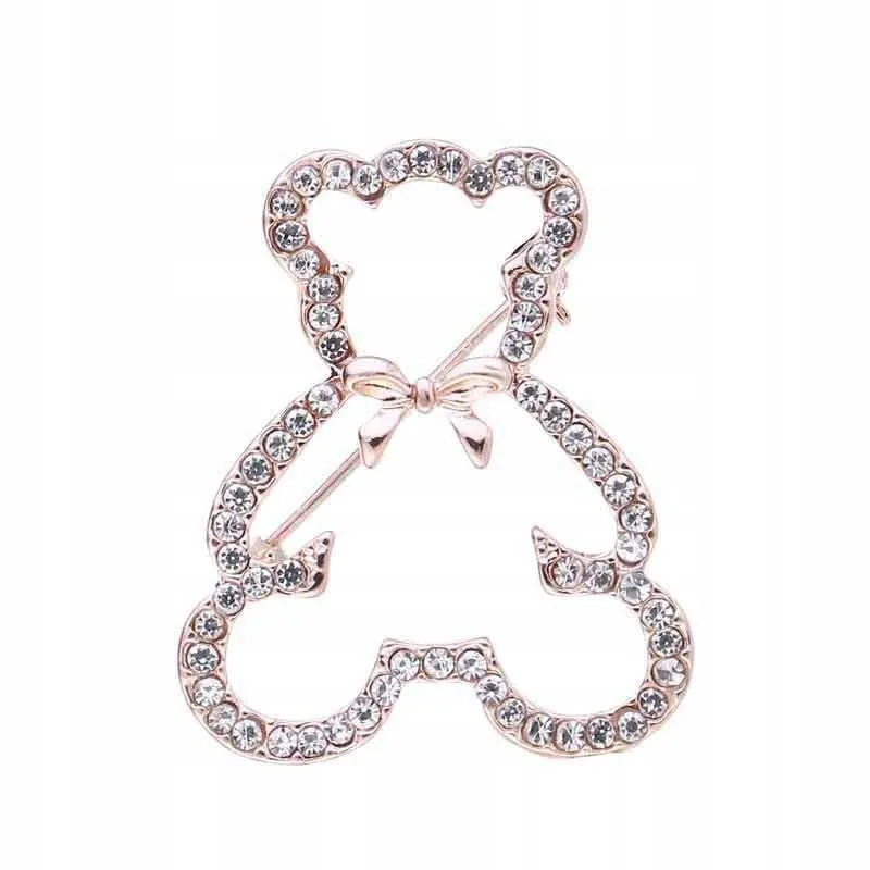 Teddy bear with a bow - rose gold brooch