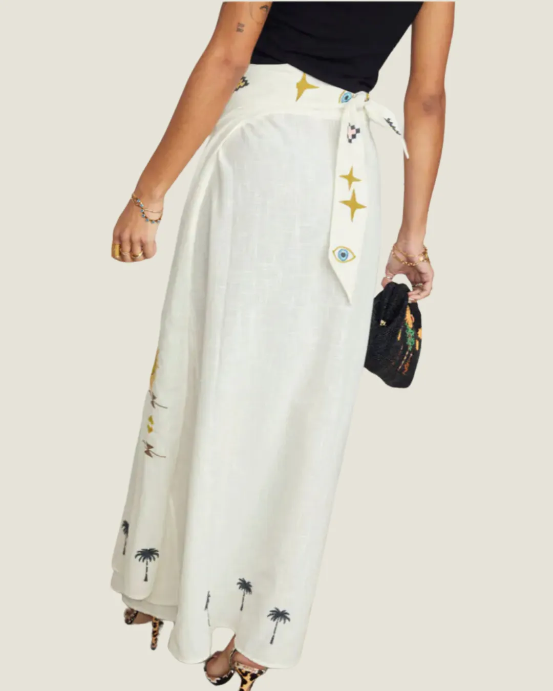 The Florida Sunshine: Embroidered Wrap Midi Skirt