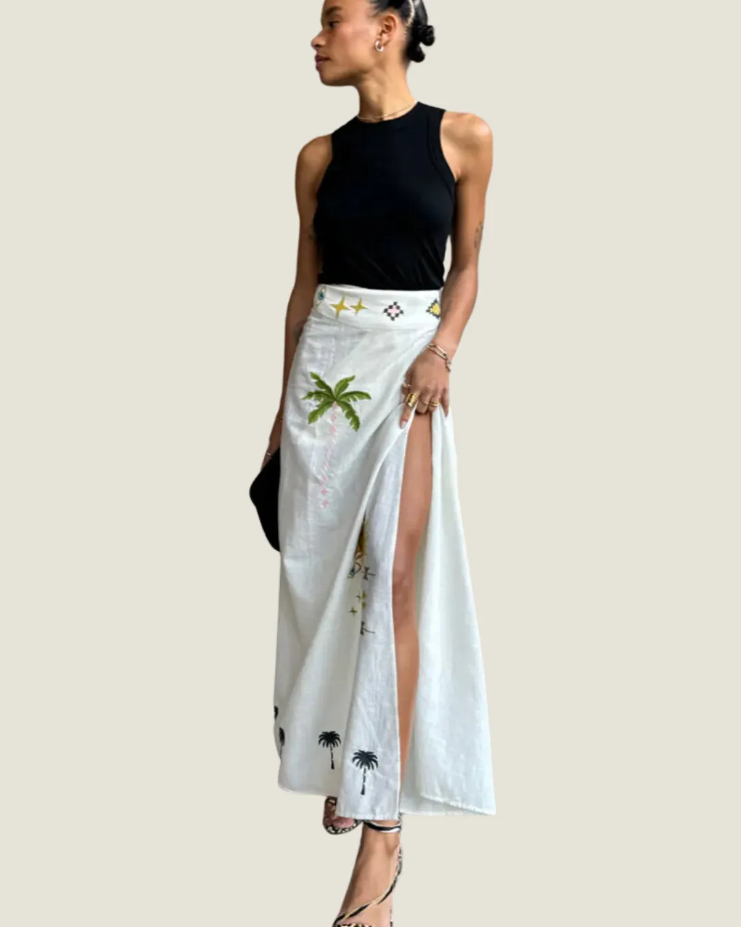 The Florida Sunshine: Embroidered Wrap Midi Skirt