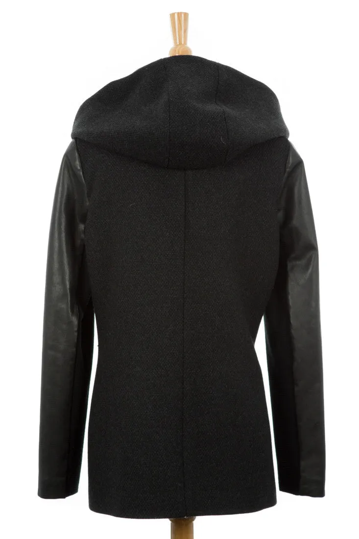 Vena Leather Sleeved Coat With Detachable Hood