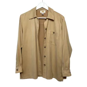 Vintage 90s Talbots Camel Button Down Collared Shirt Shacket Faux Suede SP