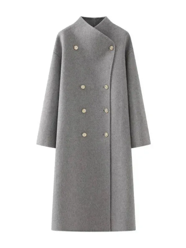 Wenkouban-Winter outfits Christmas V-Neck Double-Sided Metal Button Wool Blend Mid-Length Coat