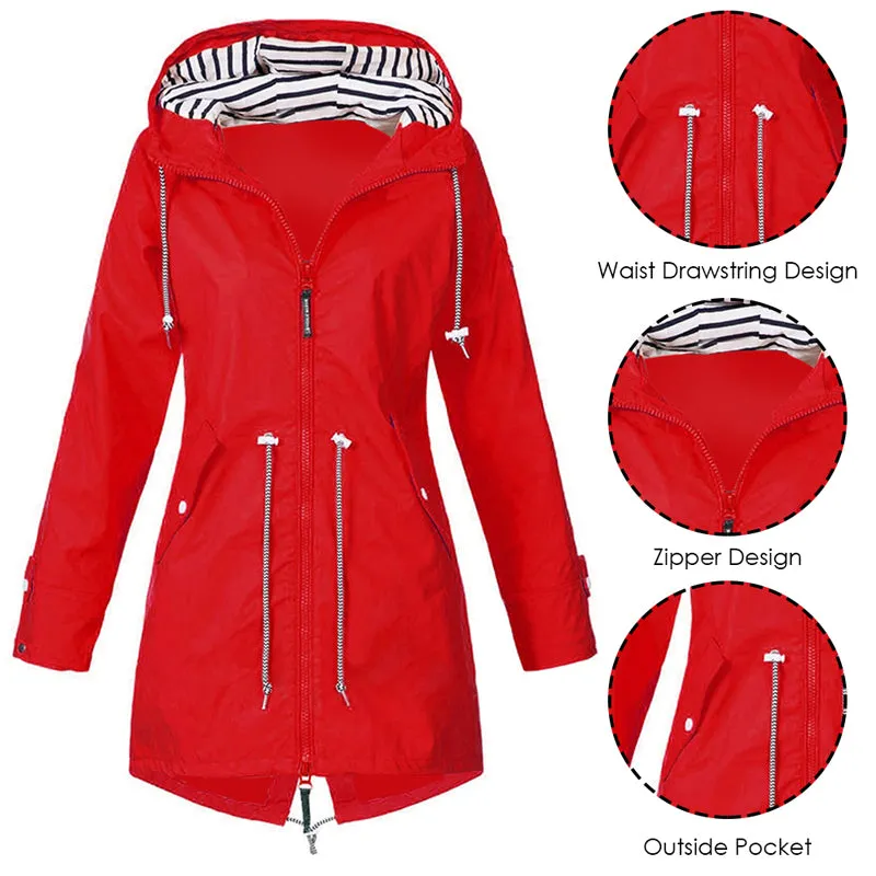 Women Windproof Long Hooded Jackets