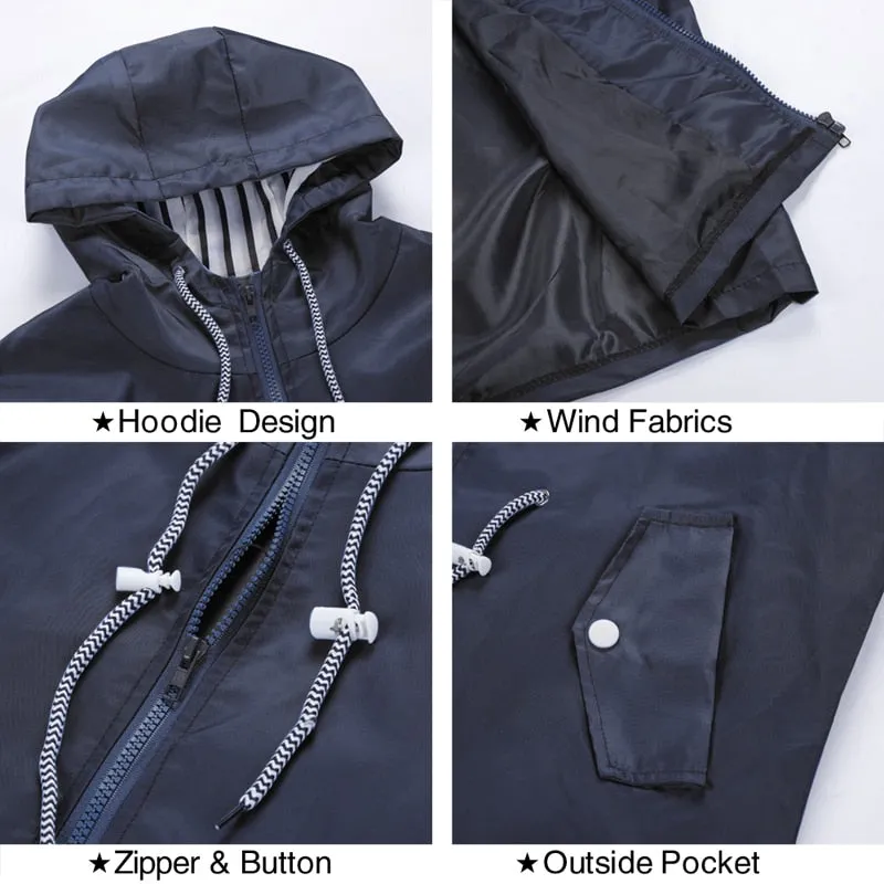 Women Windproof Long Hooded Jackets