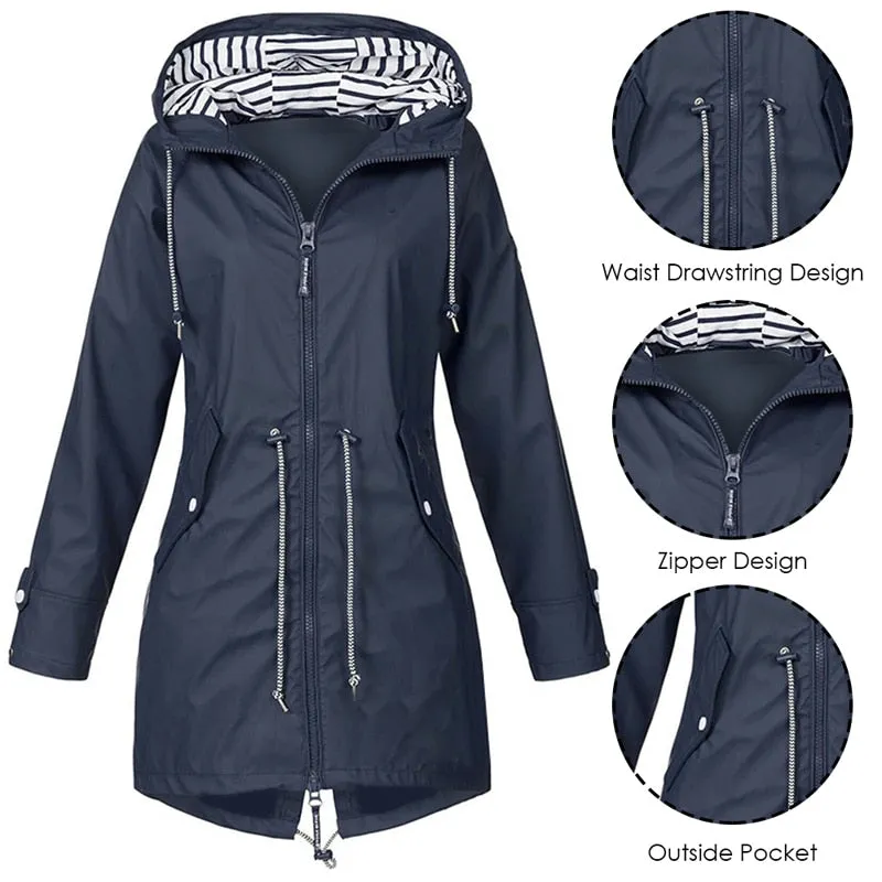 Women Windproof Long Hooded Jackets