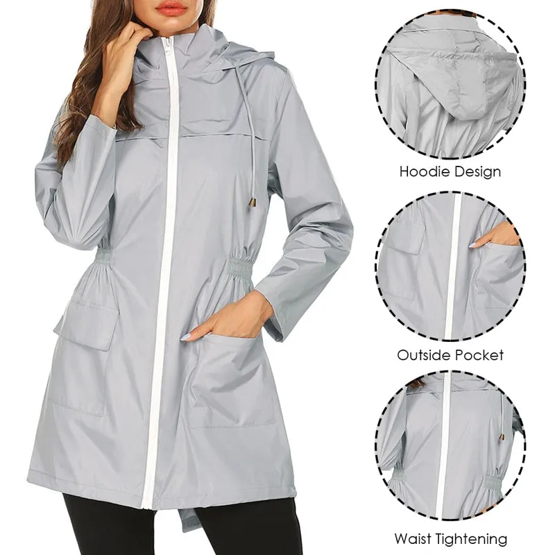 Women Windproof Long Hooded Jackets