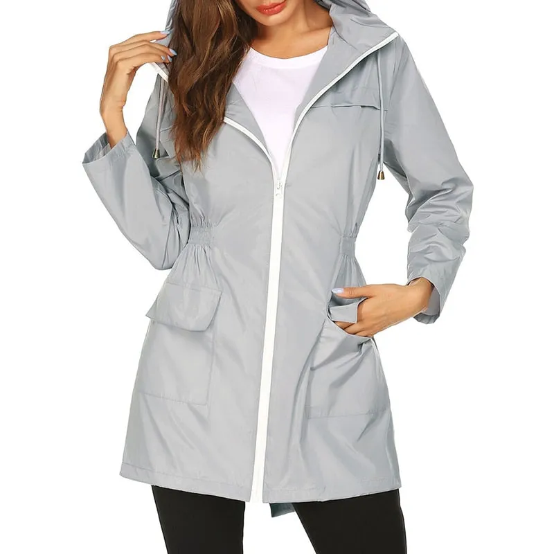 Women Windproof Long Hooded Jackets