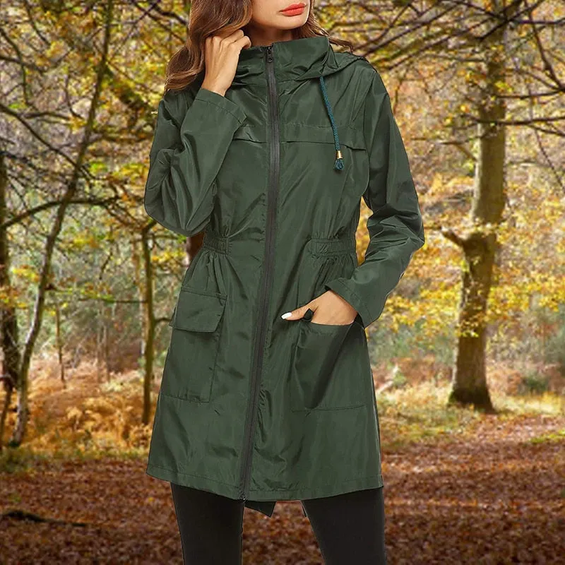 Women Windproof Long Hooded Jackets