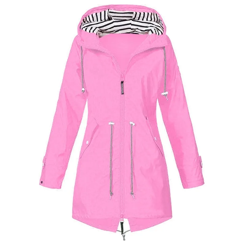 Women Windproof Long Hooded Jackets