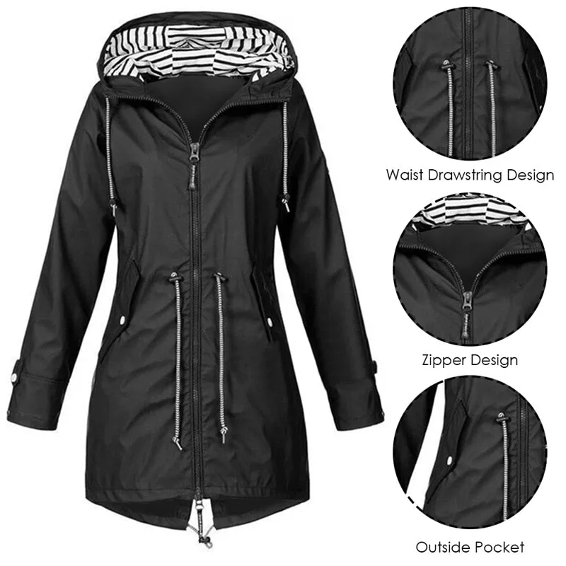 Women Windproof Long Hooded Jackets