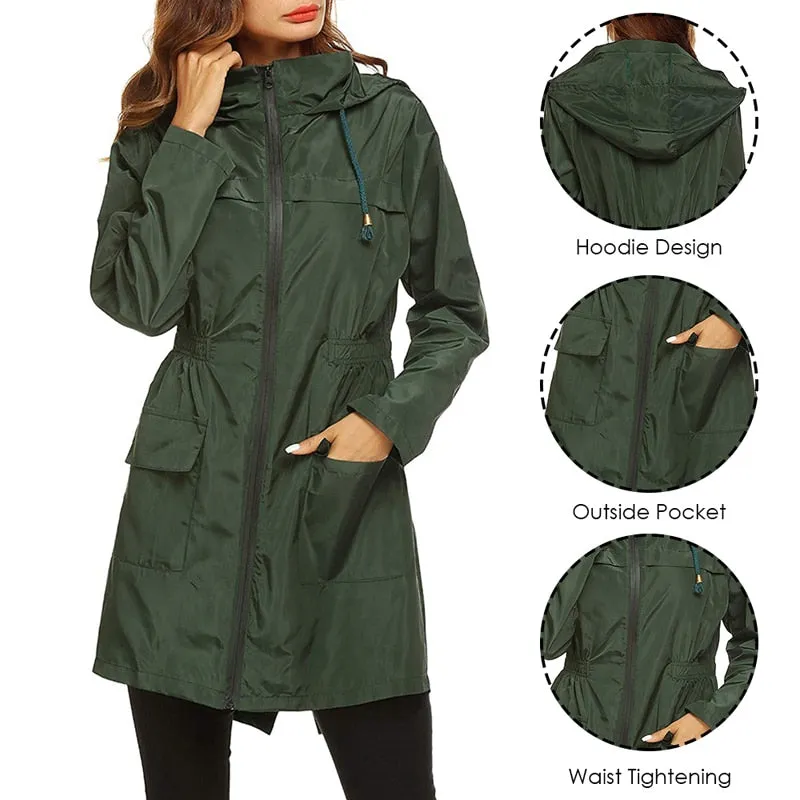 Women Windproof Long Hooded Jackets