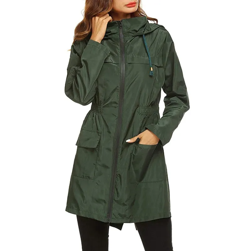 Women Windproof Long Hooded Jackets