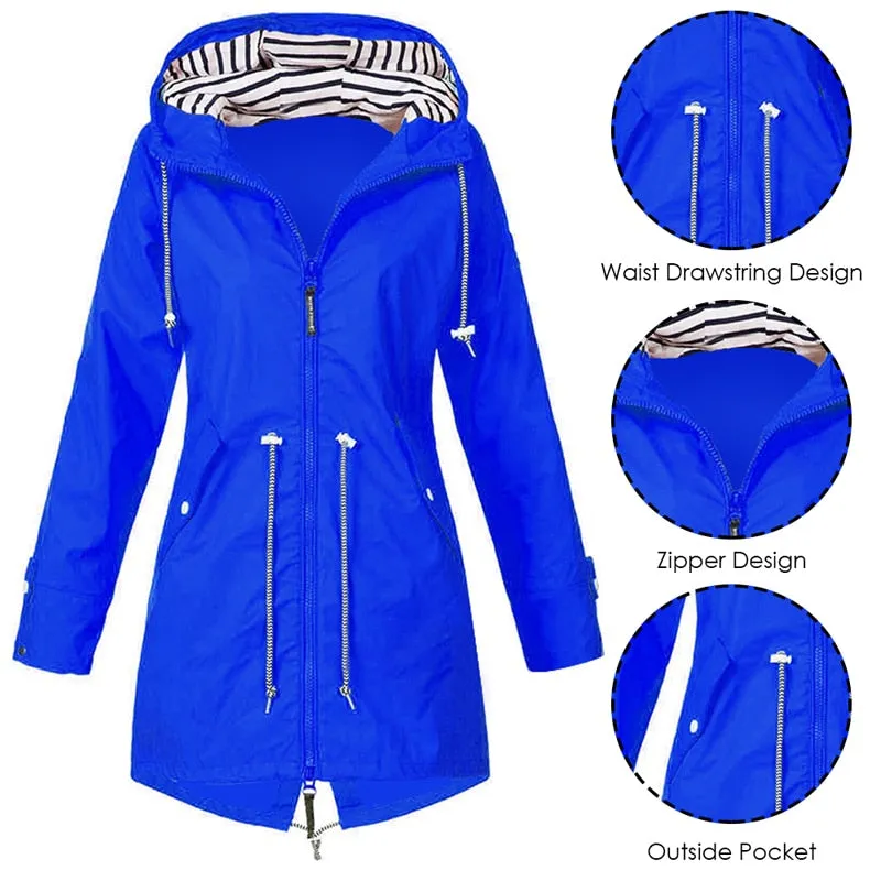 Women Windproof Long Hooded Jackets