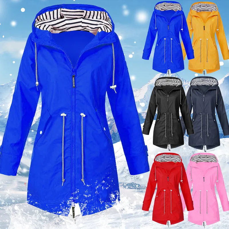 Women Windproof Long Hooded Jackets