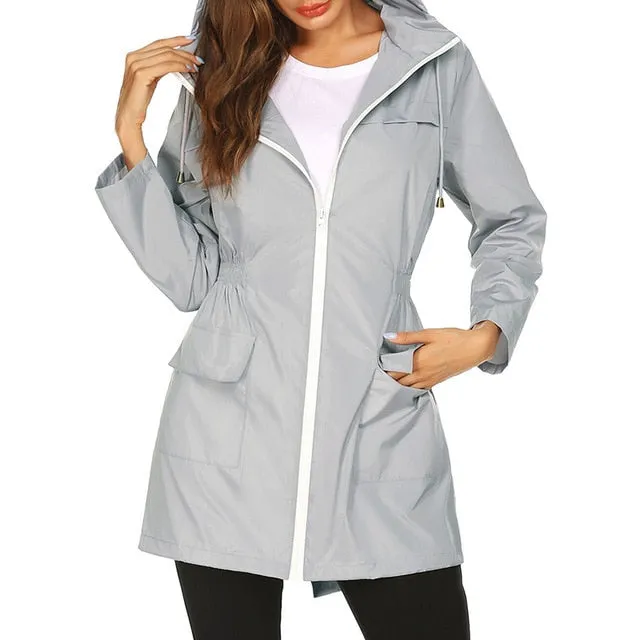 Women Windproof Long Hooded Jackets