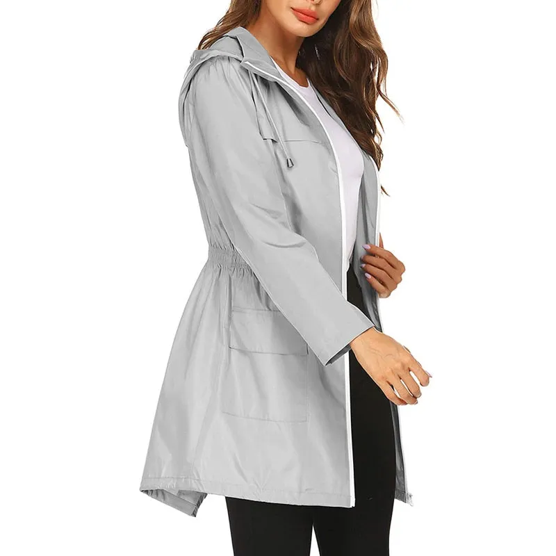 Women Windproof Long Hooded Jackets