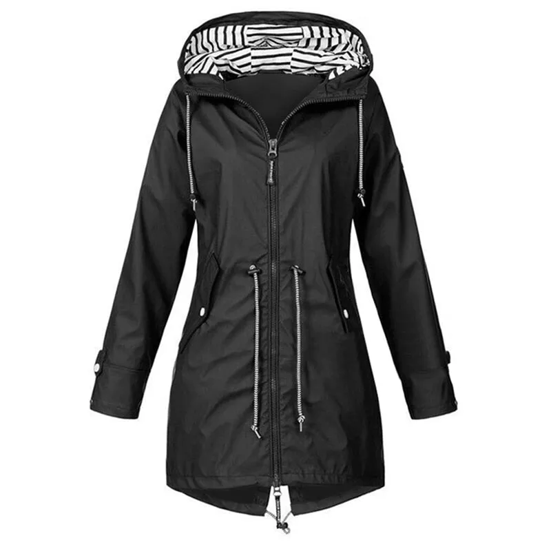 Women Windproof Long Hooded Jackets