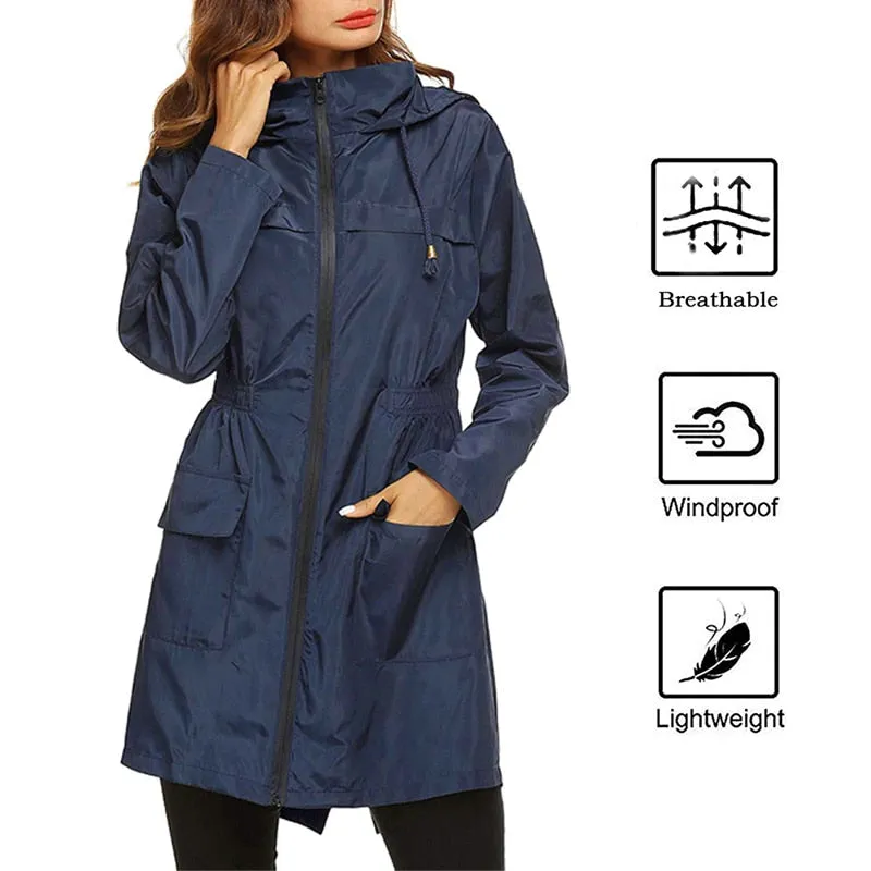 Women Windproof Long Hooded Jackets