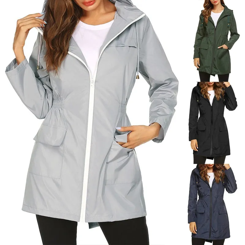 Women Windproof Long Hooded Jackets