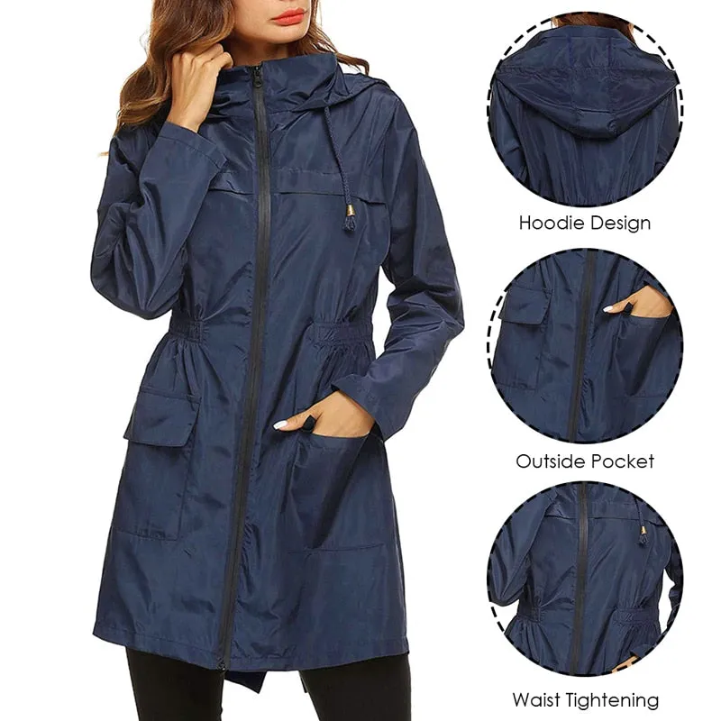 Women Windproof Long Hooded Jackets