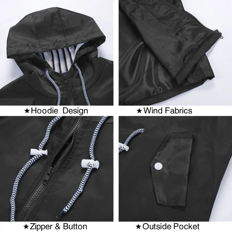 Women Windproof Long Hooded Jackets