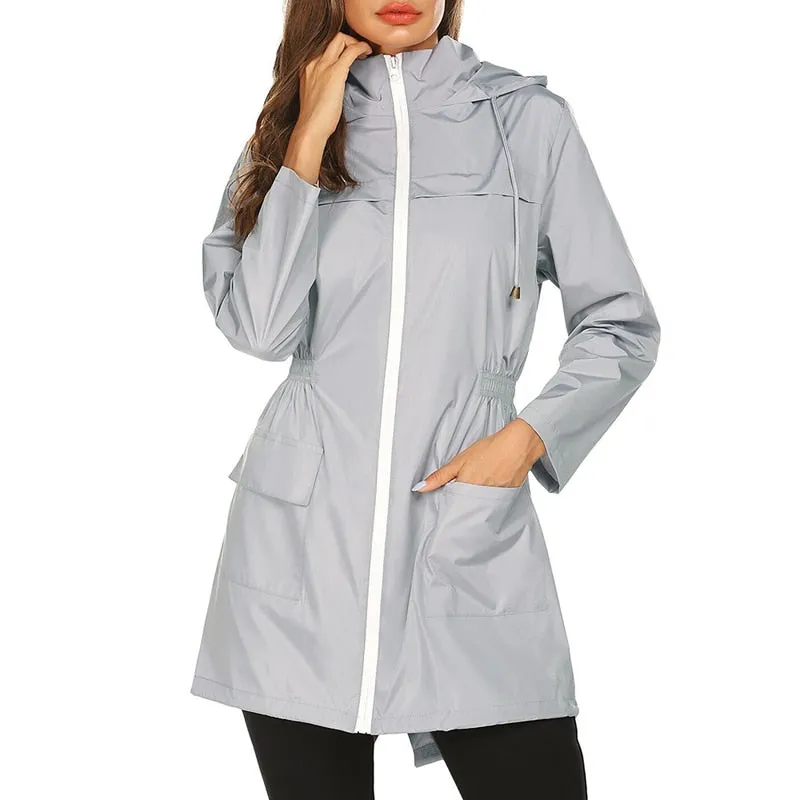 Women Windproof Long Hooded Jackets