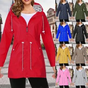 Women Windproof Long Hooded Jackets