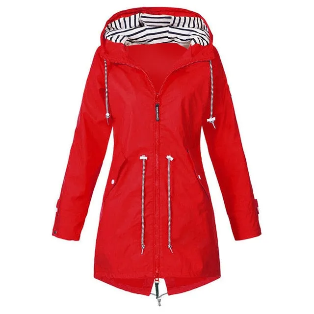 Women Windproof Long Hooded Jackets