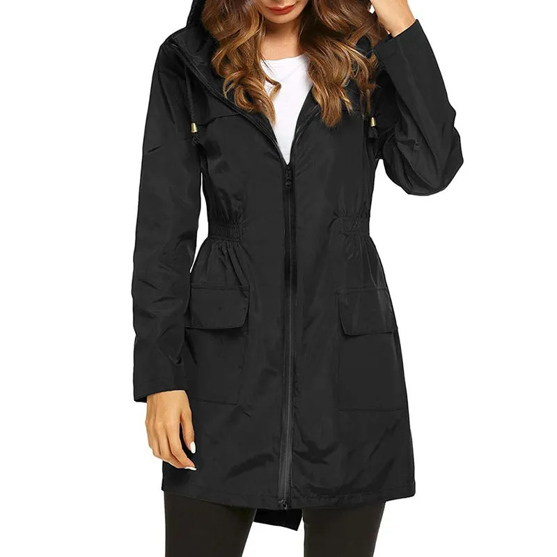 Women Windproof Long Hooded Jackets