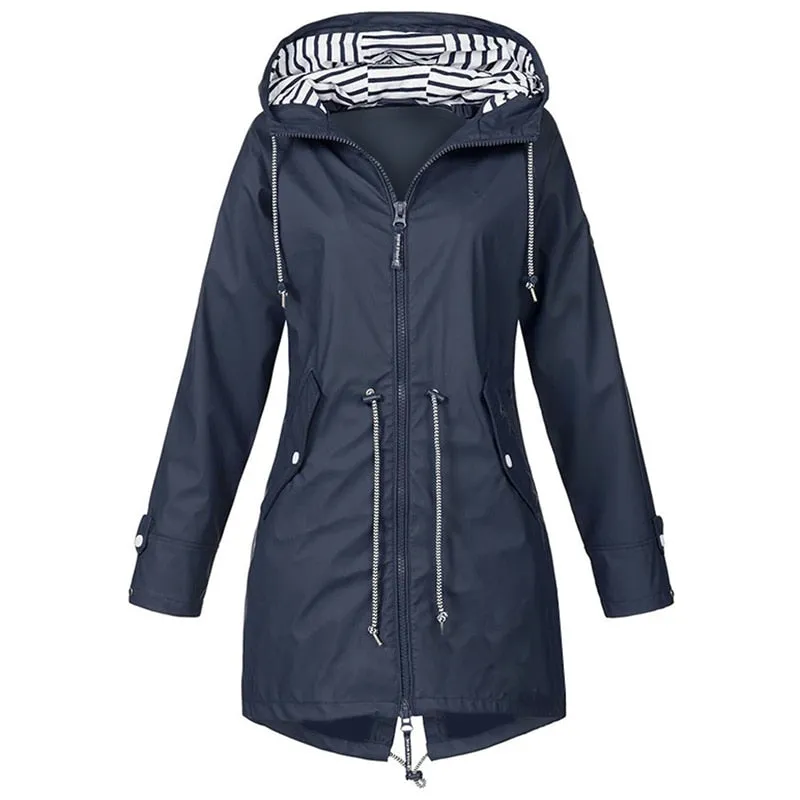 Women Windproof Long Hooded Jackets