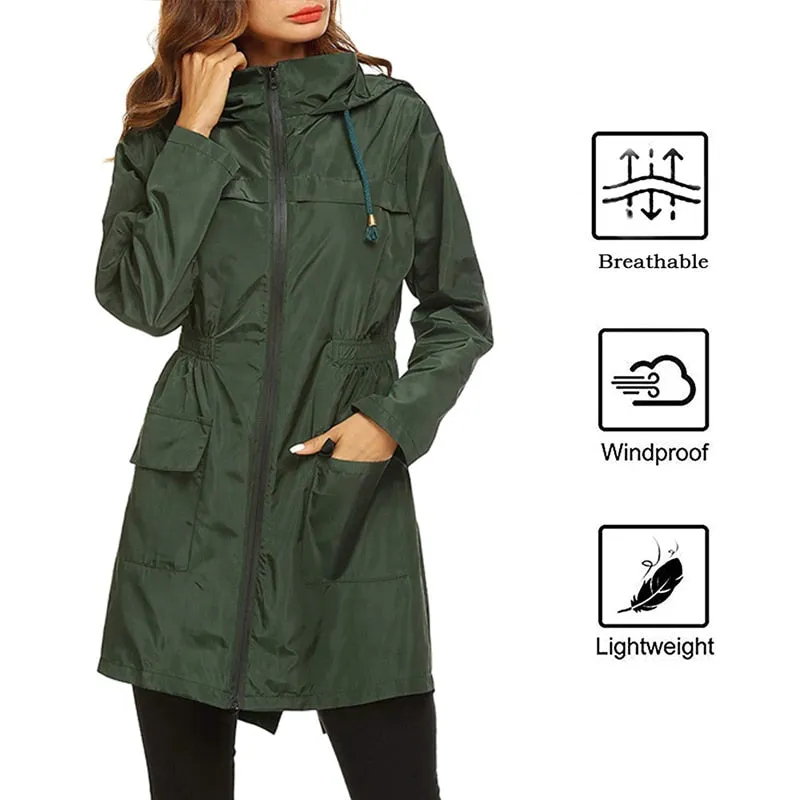 Women Windproof Long Hooded Jackets