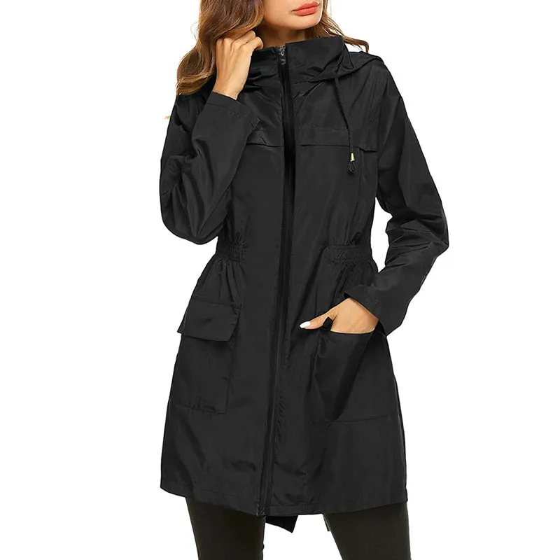 Women Windproof Long Hooded Jackets