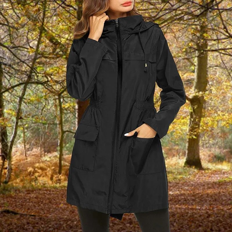 Women Windproof Long Hooded Jackets