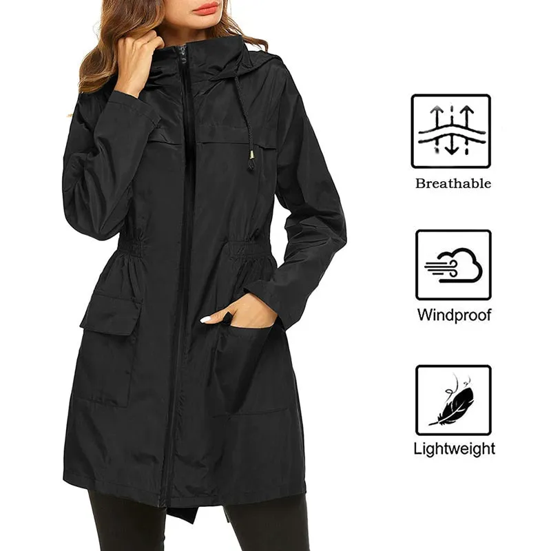 Women Windproof Long Hooded Jackets