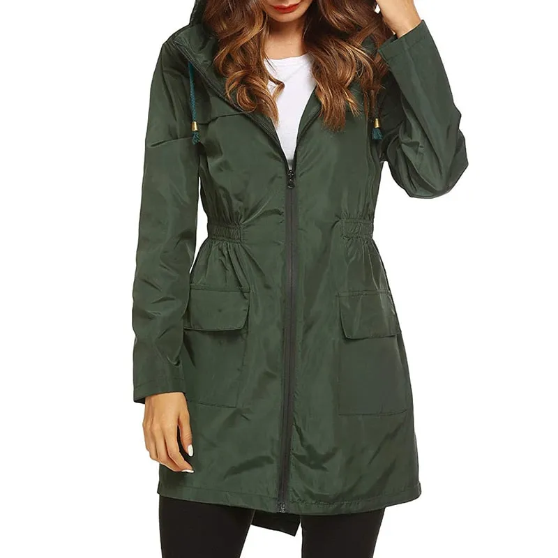 Women Windproof Long Hooded Jackets