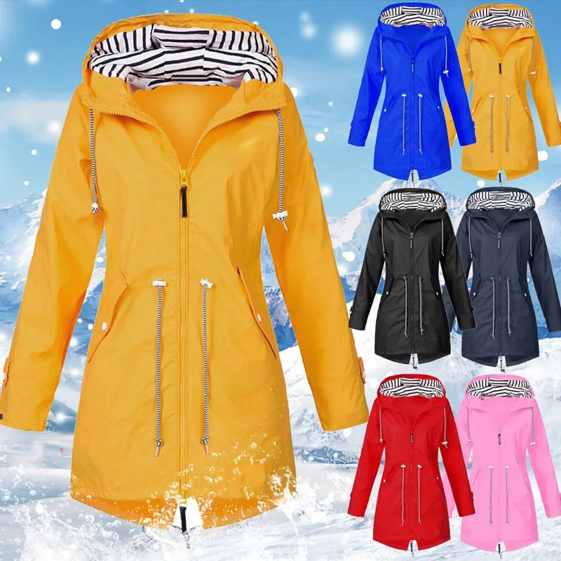 Women Windproof Long Hooded Jackets