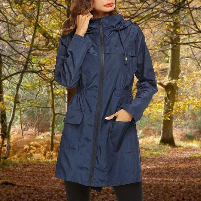 Women Windproof Long Hooded Jackets