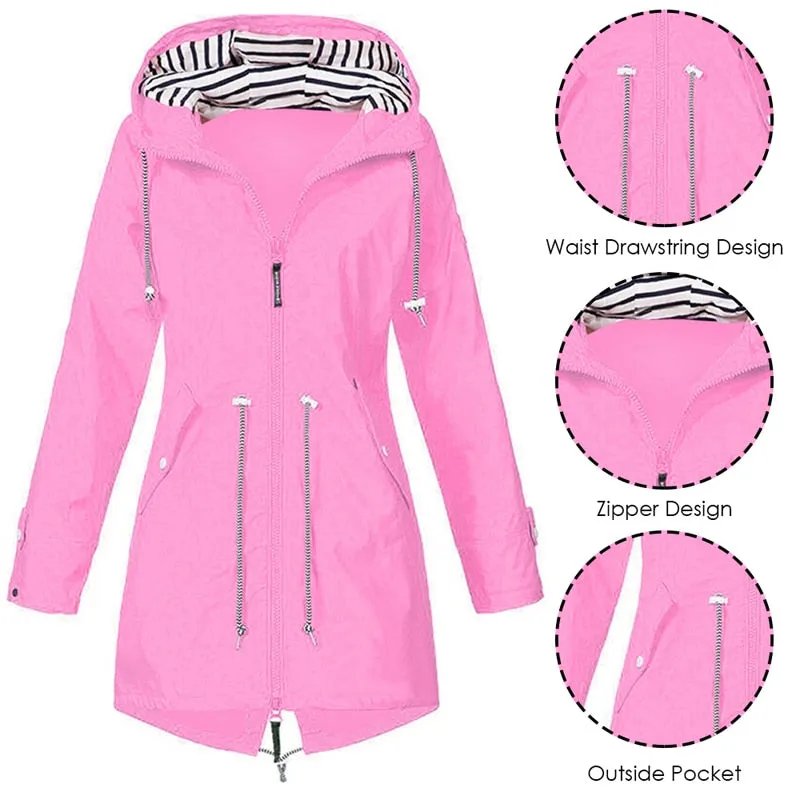 Women Windproof Long Hooded Jackets