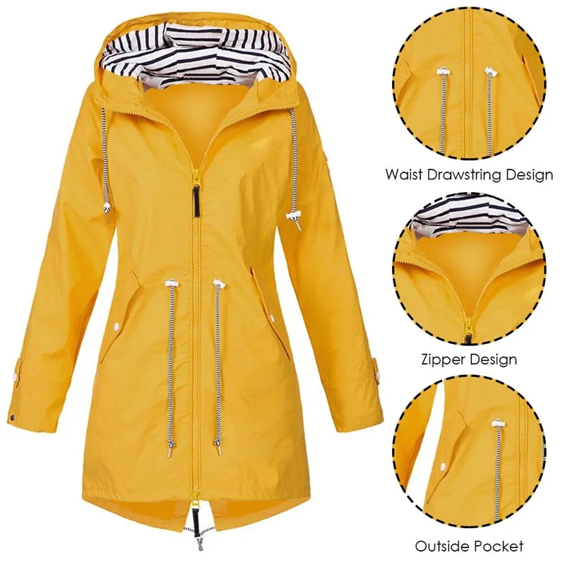 Women Windproof Long Hooded Jackets