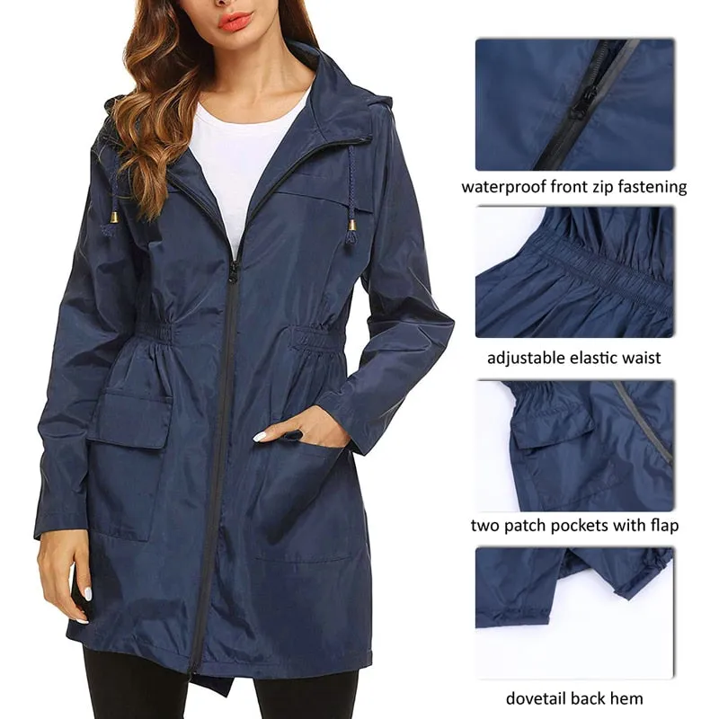 Women Windproof Long Hooded Jackets