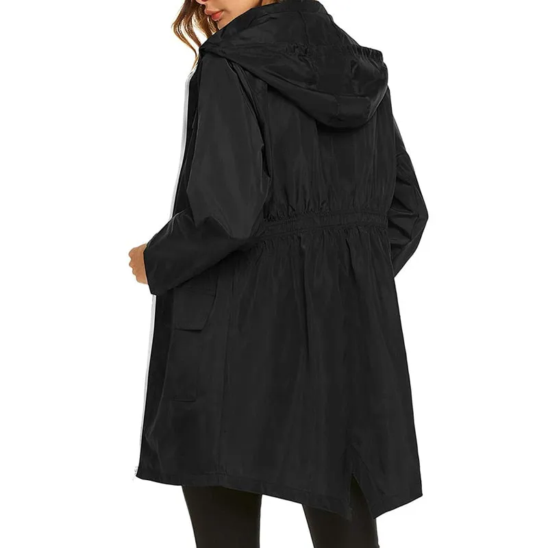 Women Windproof Long Hooded Jackets