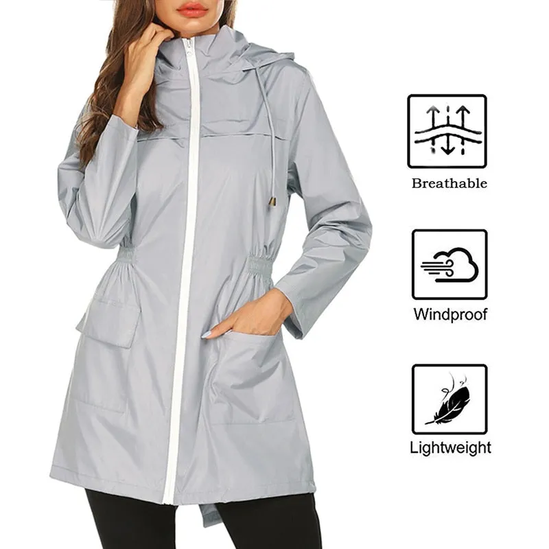 Women Windproof Long Hooded Jackets