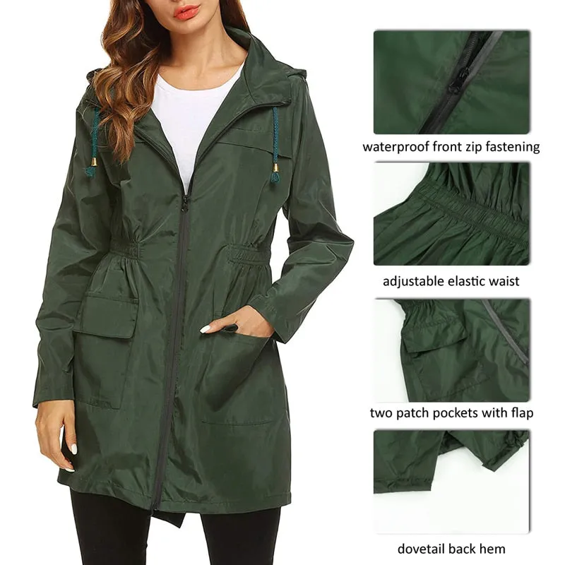 Women Windproof Long Hooded Jackets