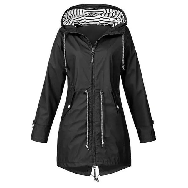 Women Windproof Long Hooded Jackets