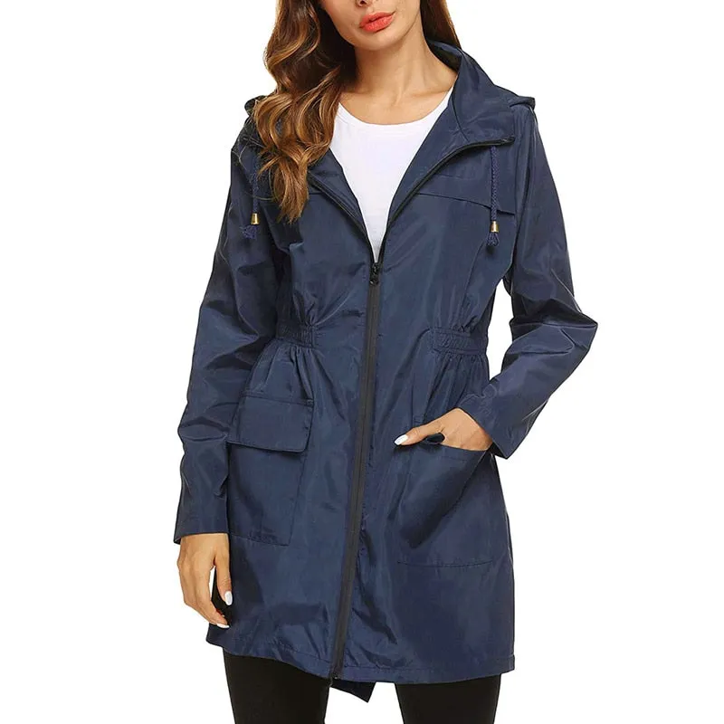 Women Windproof Long Hooded Jackets