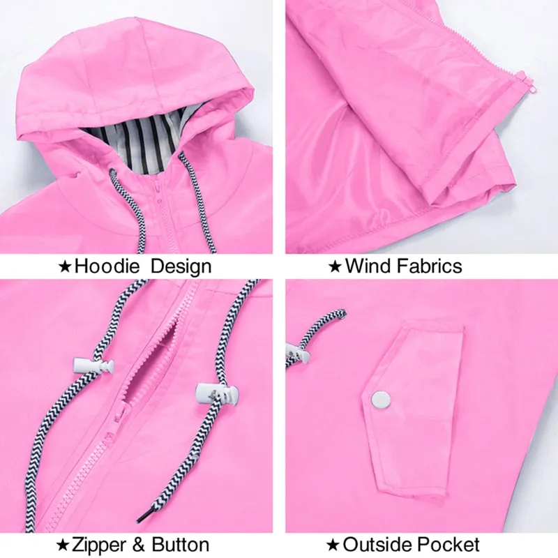 Women Windproof Long Hooded Jackets