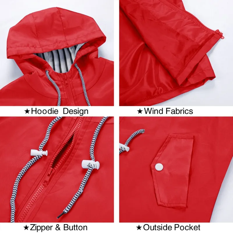 Women Windproof Long Hooded Jackets